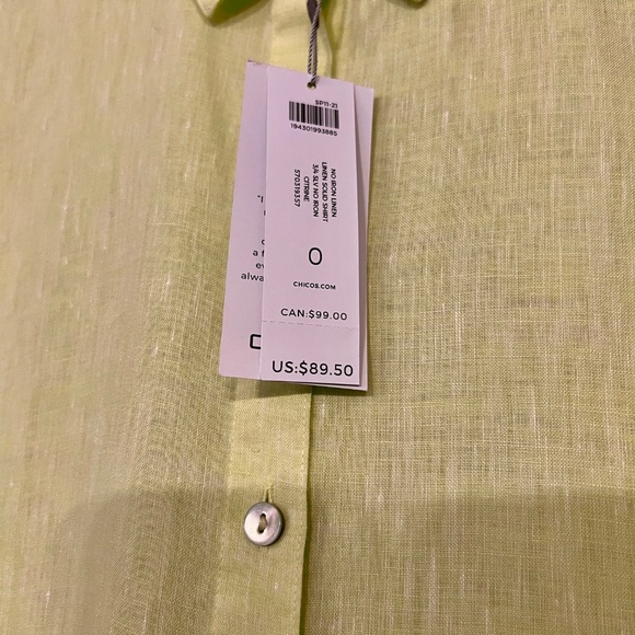NWT Chico's No-Iron 3/4 Sleeve Linen Button Front Top Shirt Blouse Size 0 or 4 - Picture 2 of 2